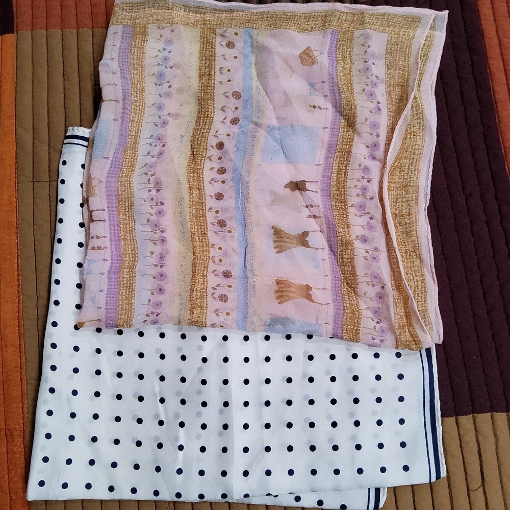 Bundle of 2 Vintage Silk Small Square Scarves